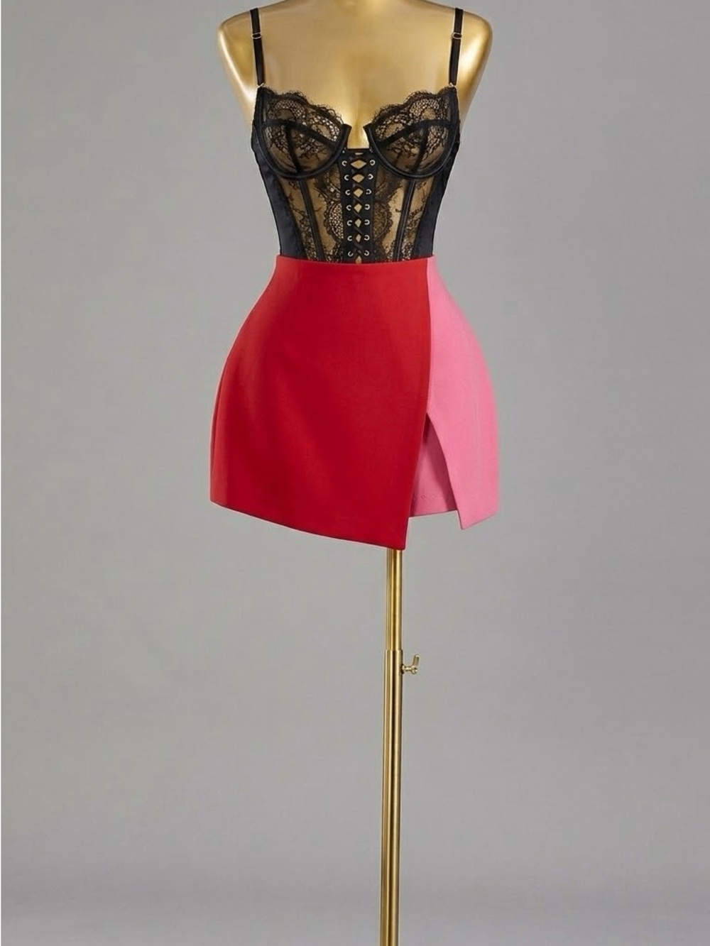 Two-Tone Red and Pink Wrap Mini Skort